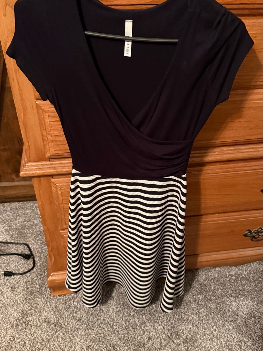 Gilli Black and White Striped Fit-and-Flare Dress